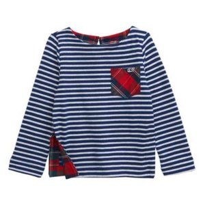 Vineyard Vines Girls Navy Striped Sweatshirt Tunic With Merry Plaid Pocket NEW